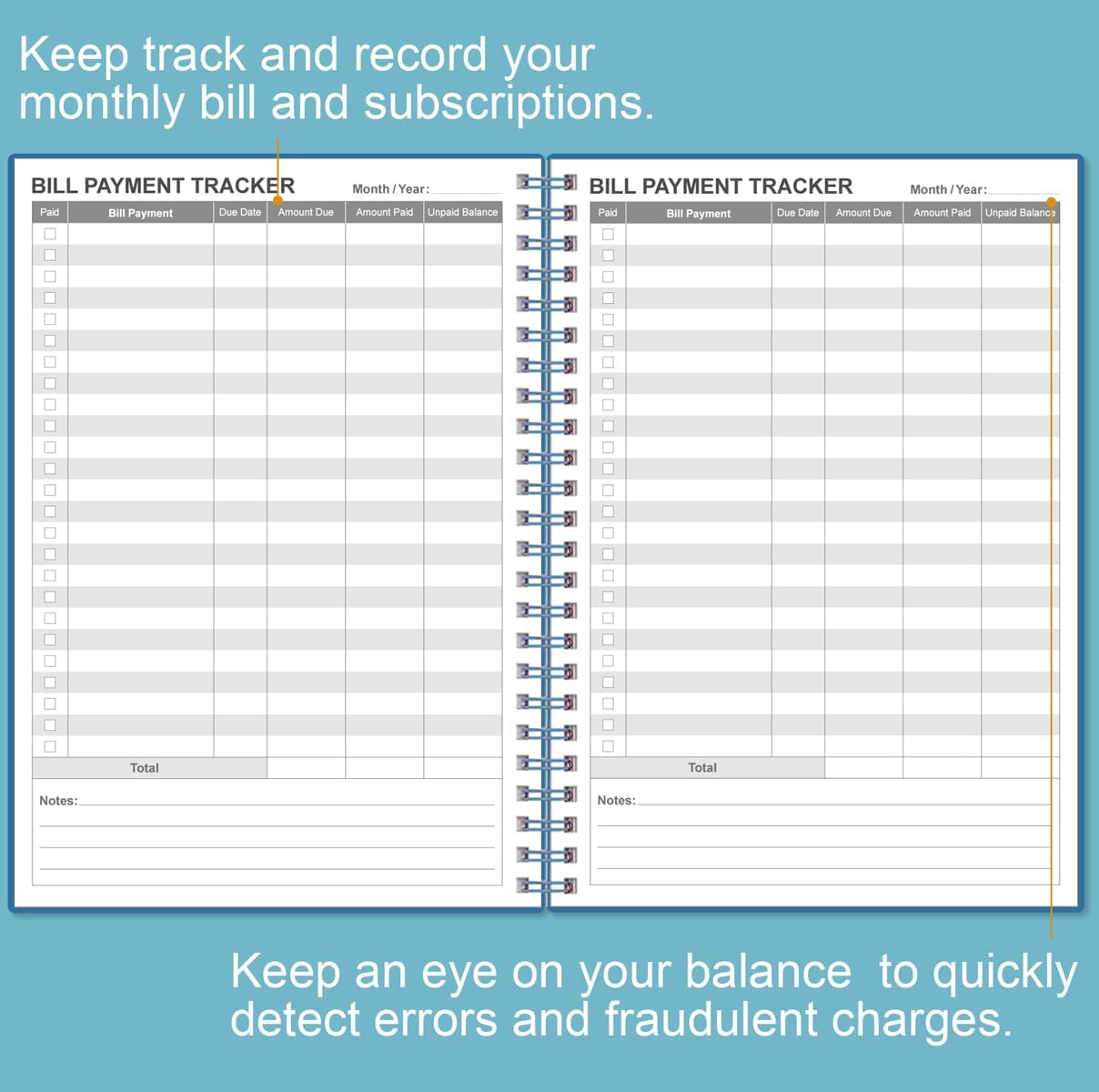 Bill Payment Tracker Notebook - Monthly Bill Organizer & Planner for Personal Budgeting Financial, Payments Checklist Organizer, 5.8" x 8.5", Blue