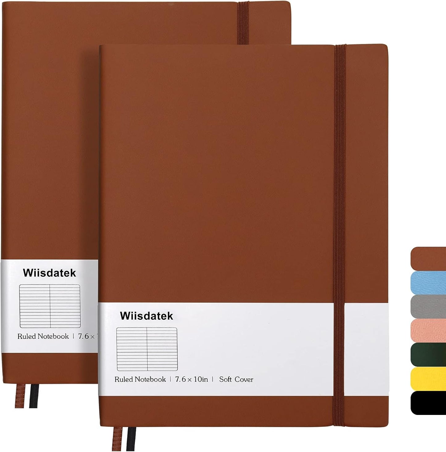 B5 College Ruled Notebooks - 2 Pack B5 Large Journal Notebooks with 376 Numbered Pages,100gsm Thick Lined Paper,Soft PU Leather Cover,7.6 X 10 inch(BROWN)