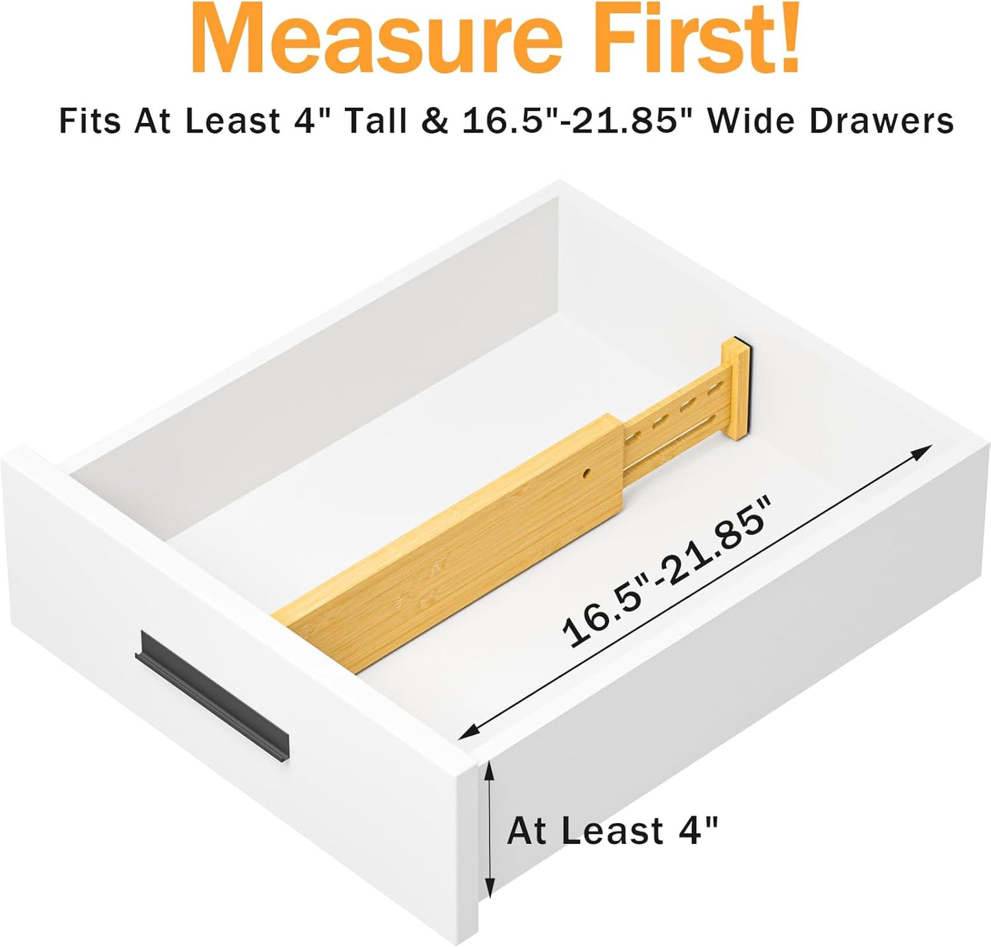 Bamboo Drawer Dividers 4" High, 16.5-22" Adjustable Drawer Organizers for Clothes,Expandable Dresser Separators in Bedroom/Kitchen/Bathroom/Office Organization and Storage,4 Pack