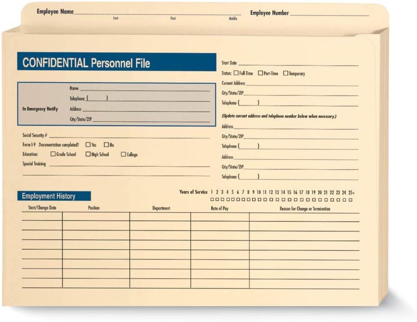 Confidential Personnel Pocket File | 12" x 9-1/2" | Expandable File Folder | 25 Pack