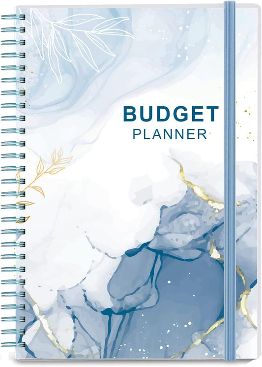 Budget Planner & Monthly Bill Organizer with Pockets. Expense Tracker Notebook, Budgeting Journal and Financial Planner Budget Book to Control Your Money, PP Cover, A5 – Blue Watercolor