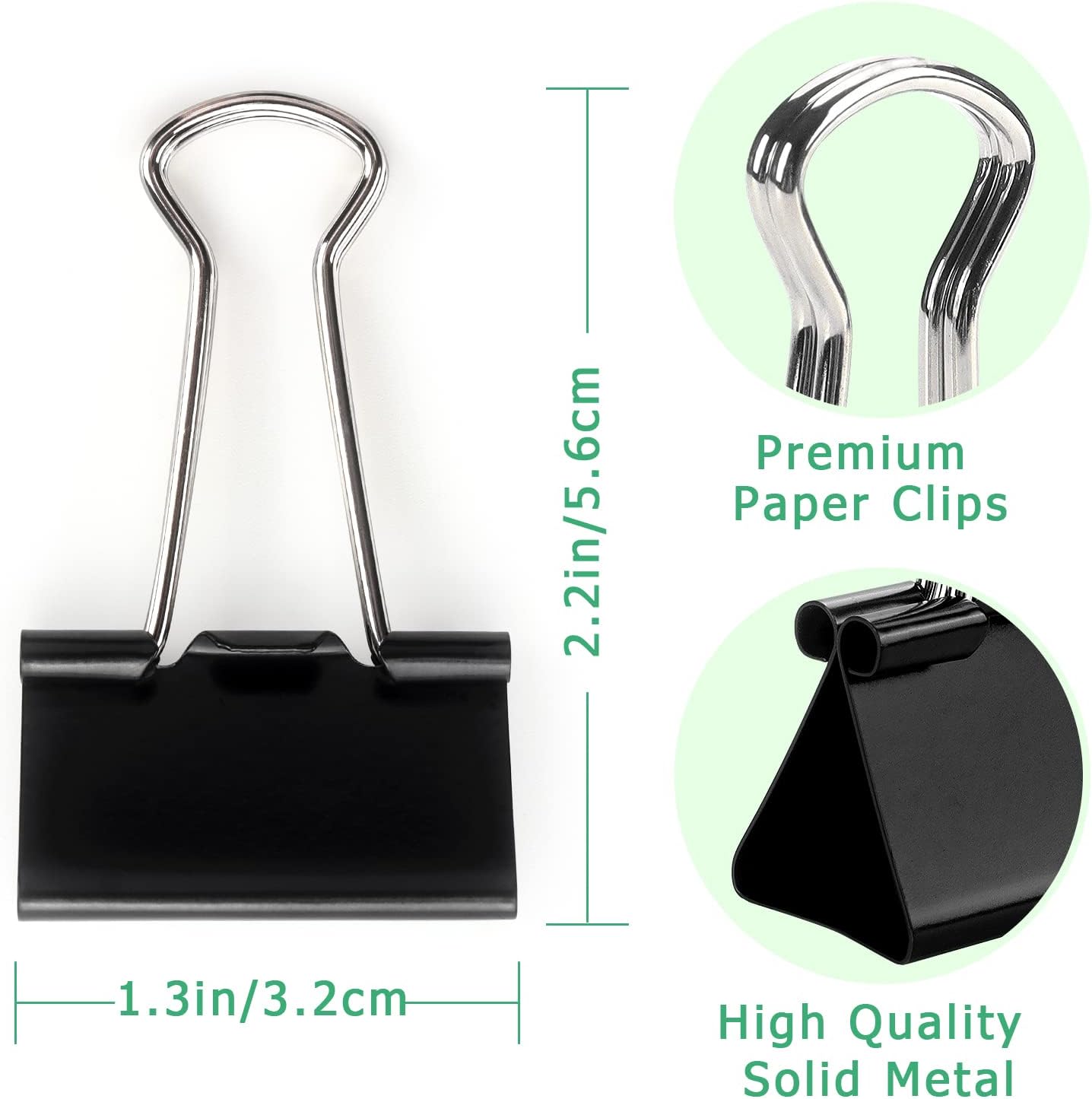 ZZTX Black Binder Clips Paper Clamps Clips Medium Size, 1.3 Inches, 36 Pack