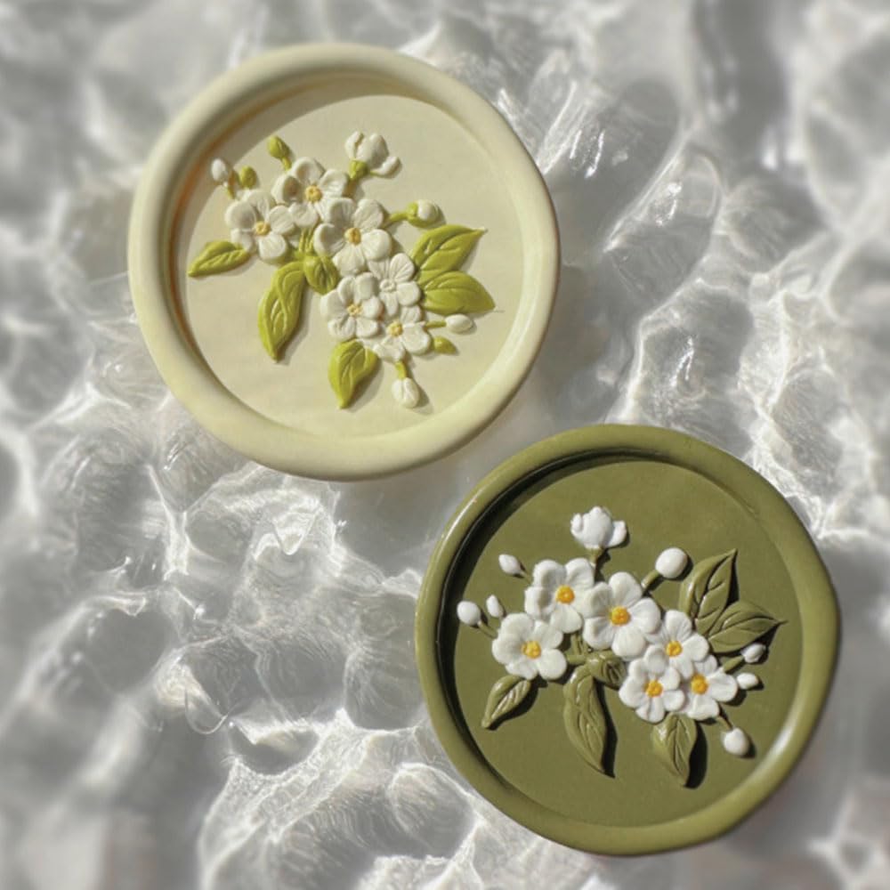 6pcs Flower Wax Seal Stamp Set with Removable Wooden Handle - Floral Wax Stamp Kit for Wedding, Birthday Party, Envelopes, Invitations, Gift Packing & Decoration