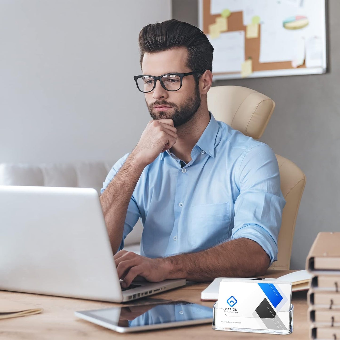 Bucherry Acrylic Business Card Holder Clear Desktop Business Card Holder Display Desk Stand for Office Exhibition Paper Brochure Supplies(24 Pieces)