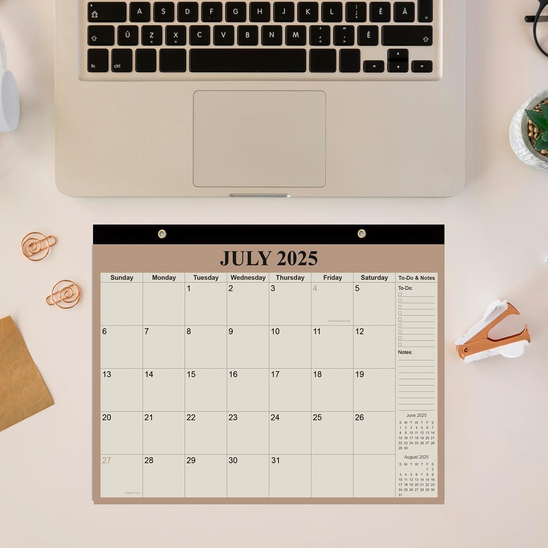 Desk Calendar 2025-2026 - 18 Months Calendar from July 2025 to December 2026, Calendar 2025-2026 with Thick Paper for Office Home School Organizing, 14" X 11", Beige
