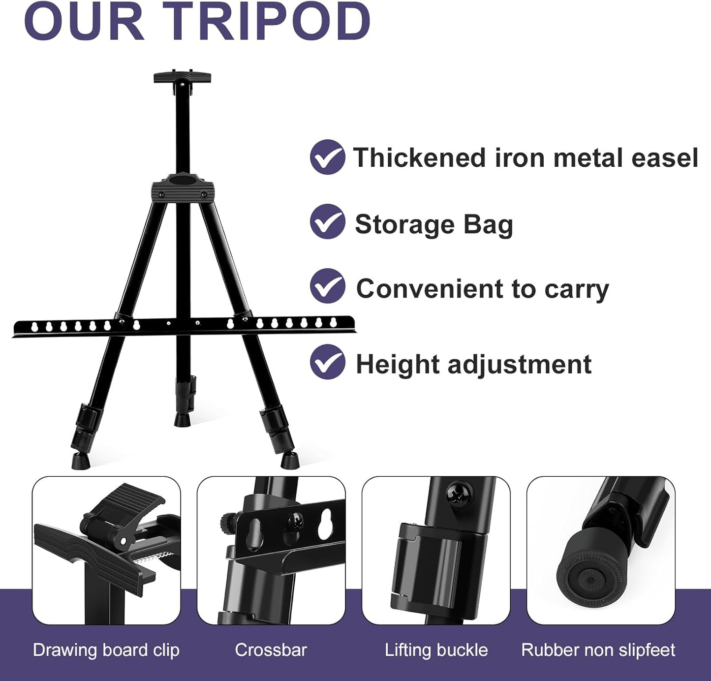 AROIC 4 Pack Painting Display Easel Stand Portable Adjustable Metal Tripod Artist Canvases Height from20to66Inch Extra Sturdy forTable-Top/Floor Painting, Drawingand Displaying,Black with4Storage Bag