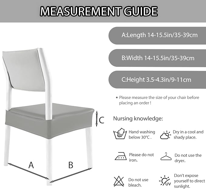 CWK Waterproof PU Leather Dining Chair Covers Set of 2-Stretchable Chair Seat Slipcovers, Removable & Washable Protector for Dining Room,Home,Office,Wedding,Rear Covers (PU-Silver)