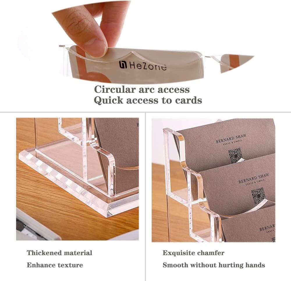 Business Card Holder for Desk, Vertical Clear Acrylic Business Card Display Holders for Desktop (3Tier 6Pocket), (BCH-01)