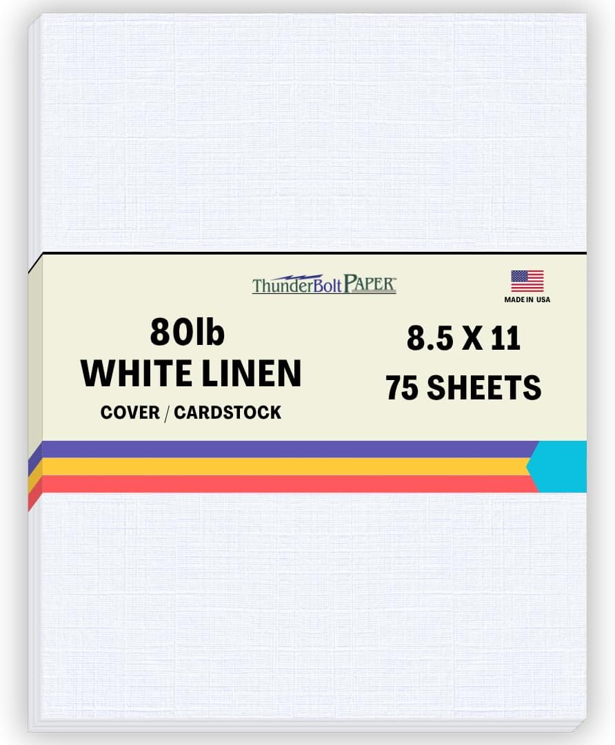 75 Bright White Linen 80# Cover Paper Sheets - 8.5" X 11" (8.5X11 Inches) Standard Letter|Flyer Size - 80 lb/pound Card Weight - Fine Linen Textured Finish Cardstock