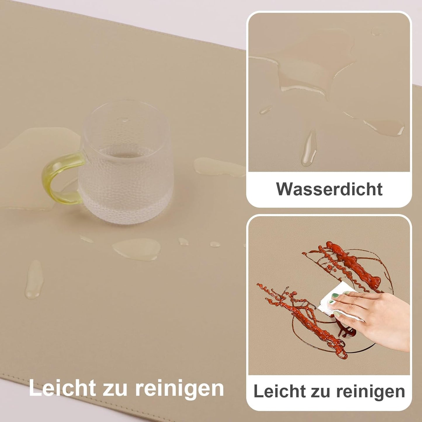 DAWNTREES Desk Mat Protector,PU Leather Desk Pad,Non Slip, Large Mouse Pad and Keyboard Mat, Waterproof Writing Pad for Office and Home (Beige)