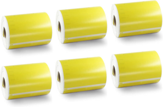 BETCKEY Colored Labels Compatible with Dymo 1744907 (4" x 6") Extra Large Shipping Labels, Compatible for Dymo LabelWriter Thermal 4XL & Zebra Desktop Printers [6 Rolls, Yellow]