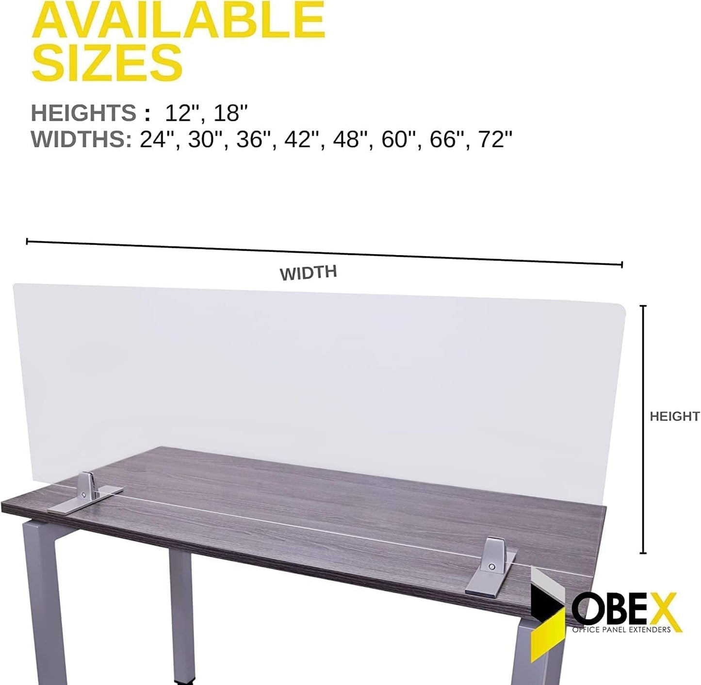 OBEX Acrylic Free Standing Screen, Divider for Desk Privacy Home & Office Partitions for Table Top Workstation, Portable Cubicle Panel for Work, 12" x 30", Clear