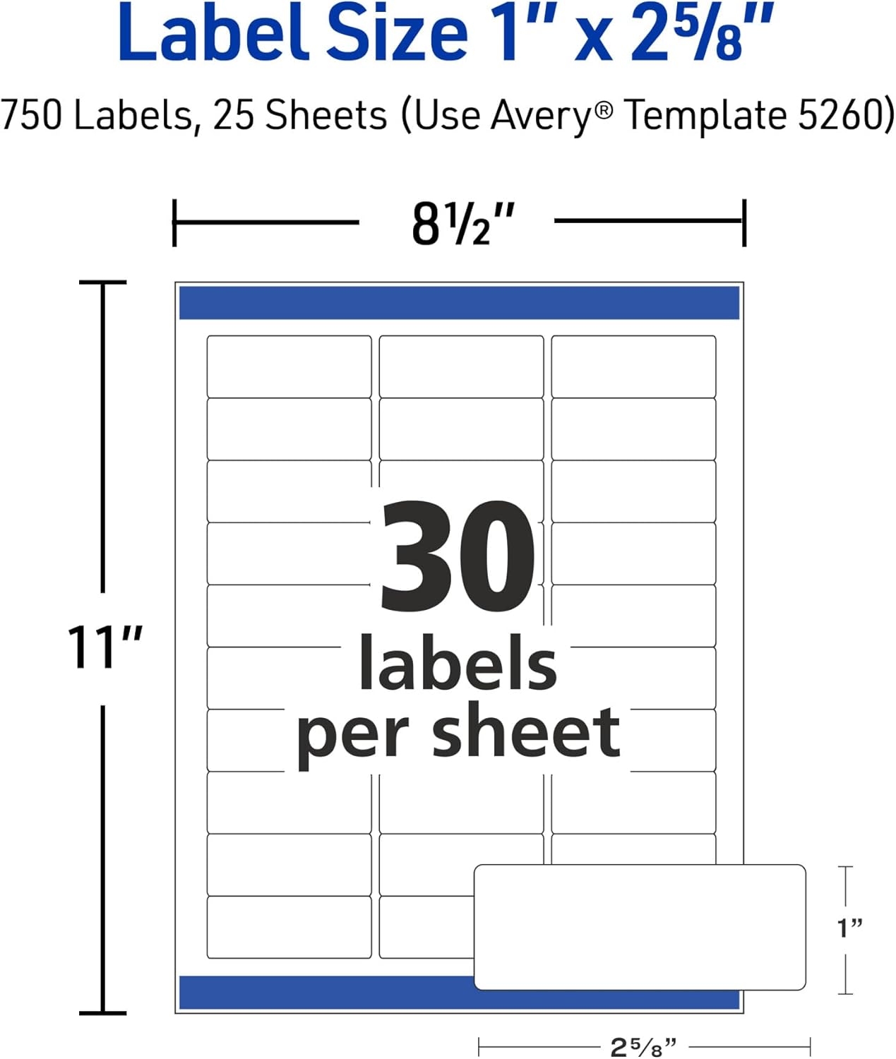 Avery Easy Peel Printable Address Labels with Sure Feed, 1" x 2-5/8" Customizable Stickers, White, 3,750 Blank Mailing Labels, Great for Mailing, Shipping, and More (5-Pack of 5260)