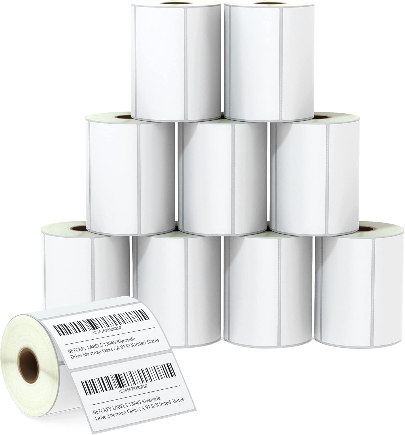 BETCKEY - 4" x 2" (102 mm x 51 mm) Barcode Shipping & Multipurpose Labels Compatible with Zebra & Rollo Label Printer,Premium Adhesive & Perforated [10 Rolls, 7500 Labels]