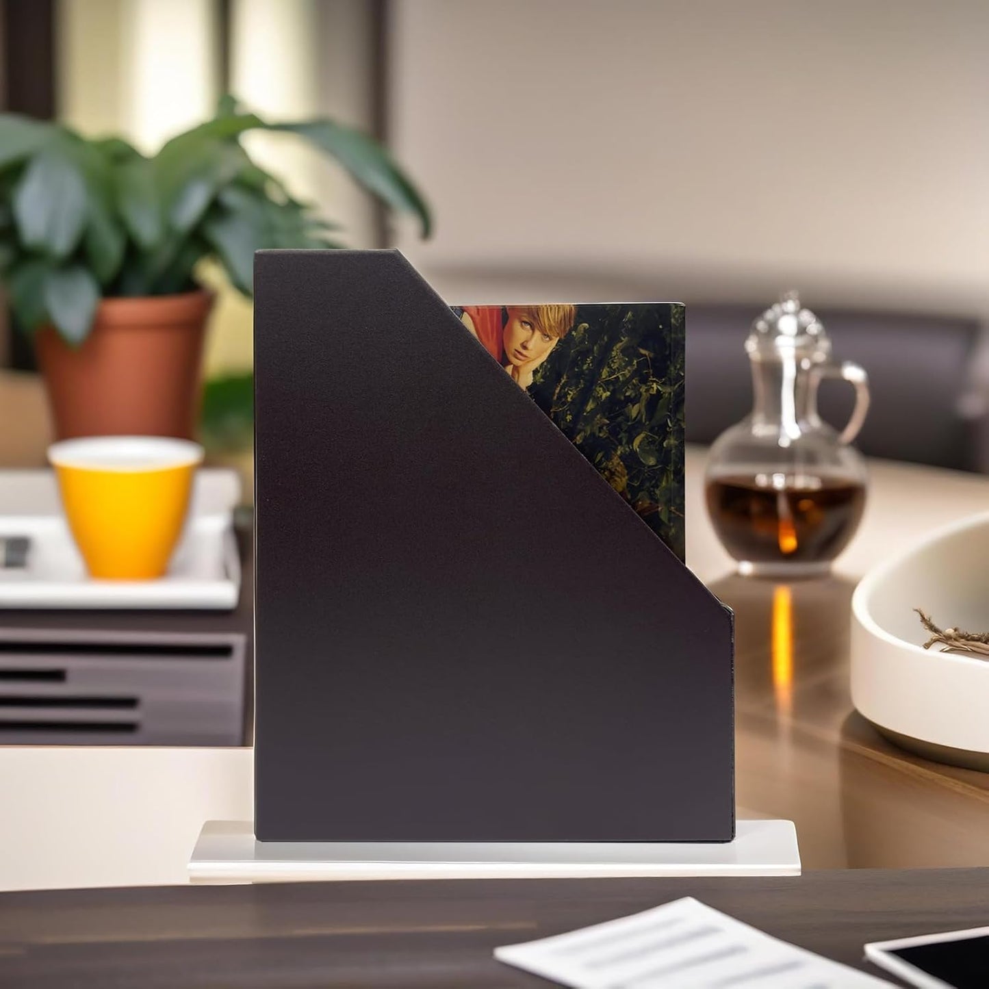 UnionBasic Magazine File Holder - Office Leatherette Desktop Document File Folder Journals Organizer Racks, Coffee, Set of 4