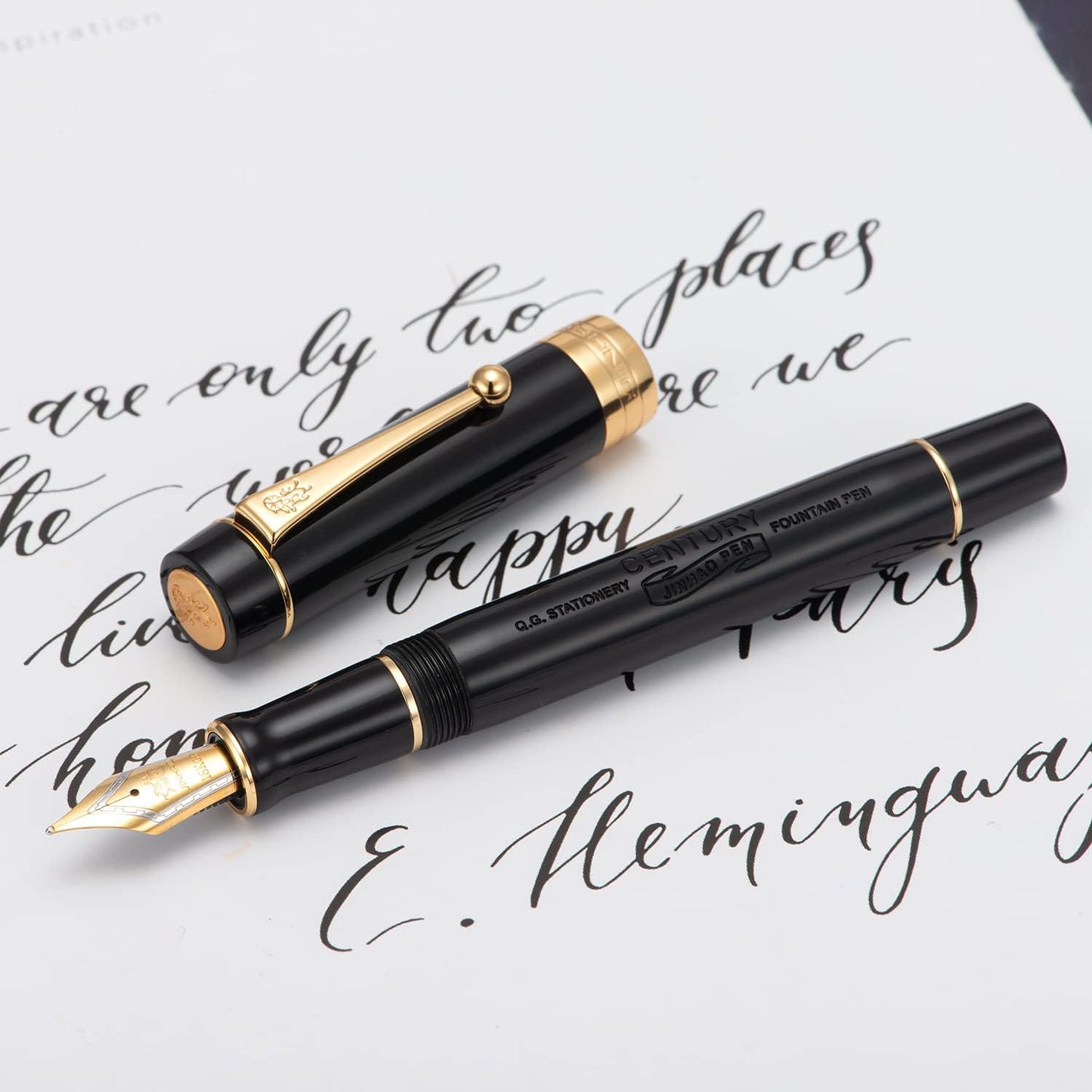 Jinhao 100 Fountain Pen Celluloid Classic Style, #6 Nib Smooth Writing Instrument with Refillable Converter and Pen Case Set