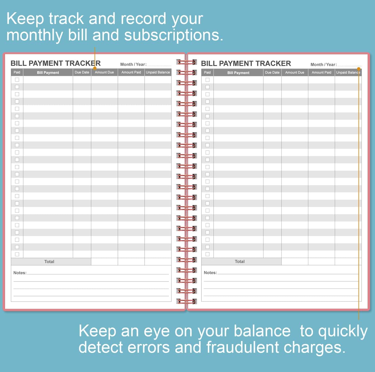 Bill Payment Tracker Notebook - Monthly Bill Organizer & Planner for Personal Budgeting Financial, Payments Checklist Organizer, 5.8" x 8.5", Pink