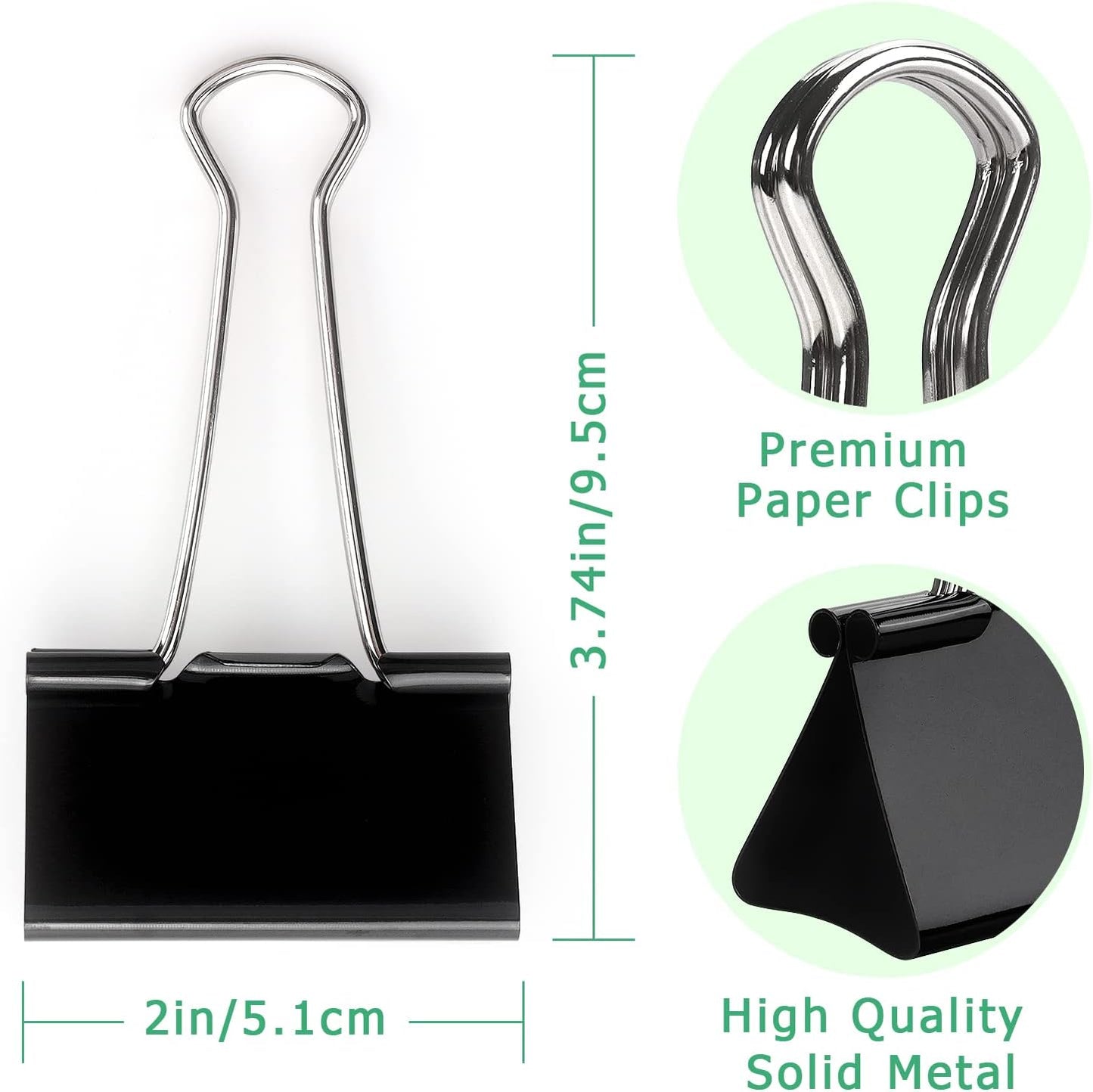 ZZTX Extra Large Binder Clips Paper Clamps Clips Black, 2.0 Inches, 12 Pack