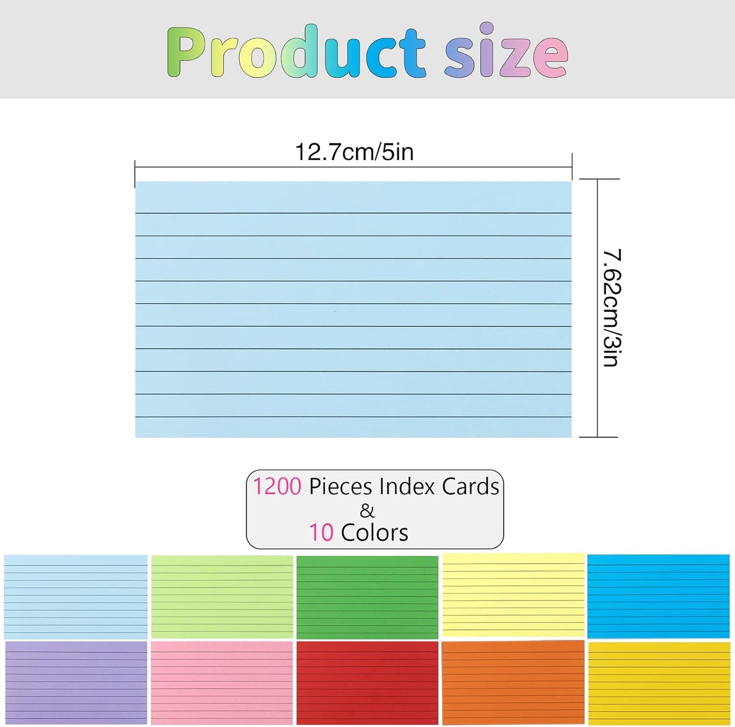 1200 Pieces Index Cards Ruled 3 x 5 Color Index Cards Bulk, Flash Cards, Study Cards, Note Cards for Learning School and Office Uses, 10 Colors