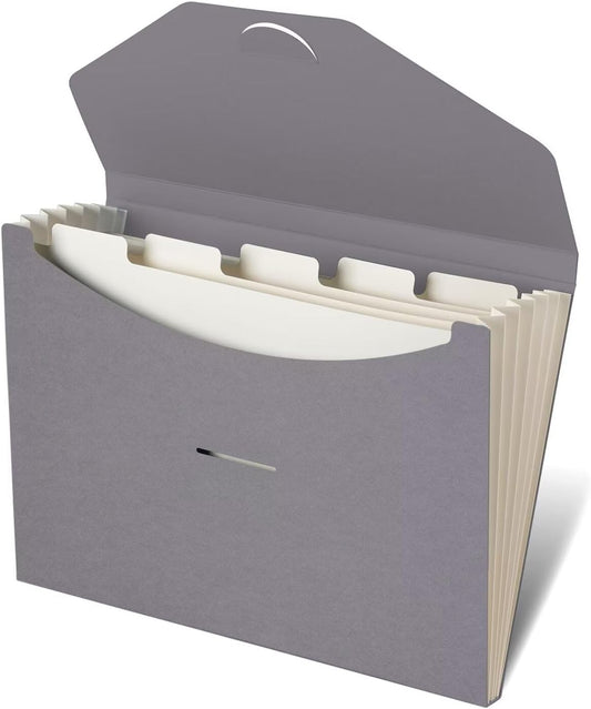 Blue Lake ECOLIFE Plastic-Free Accordion File Folders 6 Pocket Expanding File Folder Organizer Grey