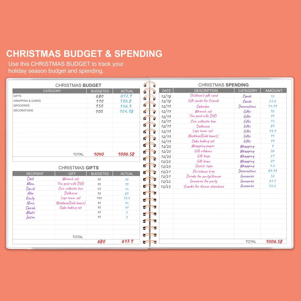 Budget Planner & Monthly Bill Organizer with Pockets. Expense Tracker Notebook, Budgeting Journal and Financial Planner Budget Book to Control Your Money, PP Cover, 8" x 9.5" – Rose Watercolor