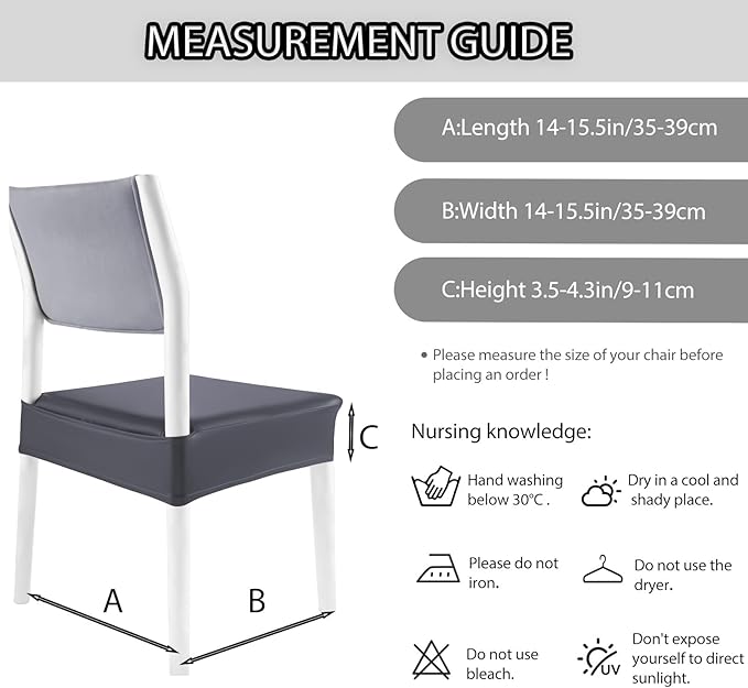 CWK Waterproof PU Leather Dining Chair Covers Set of 4-Stretchable Chair Seat Slipcovers, Removable & Washable Protector for Dining Room,Home,Office,Wedding,Rear Covers (PU-Grey)