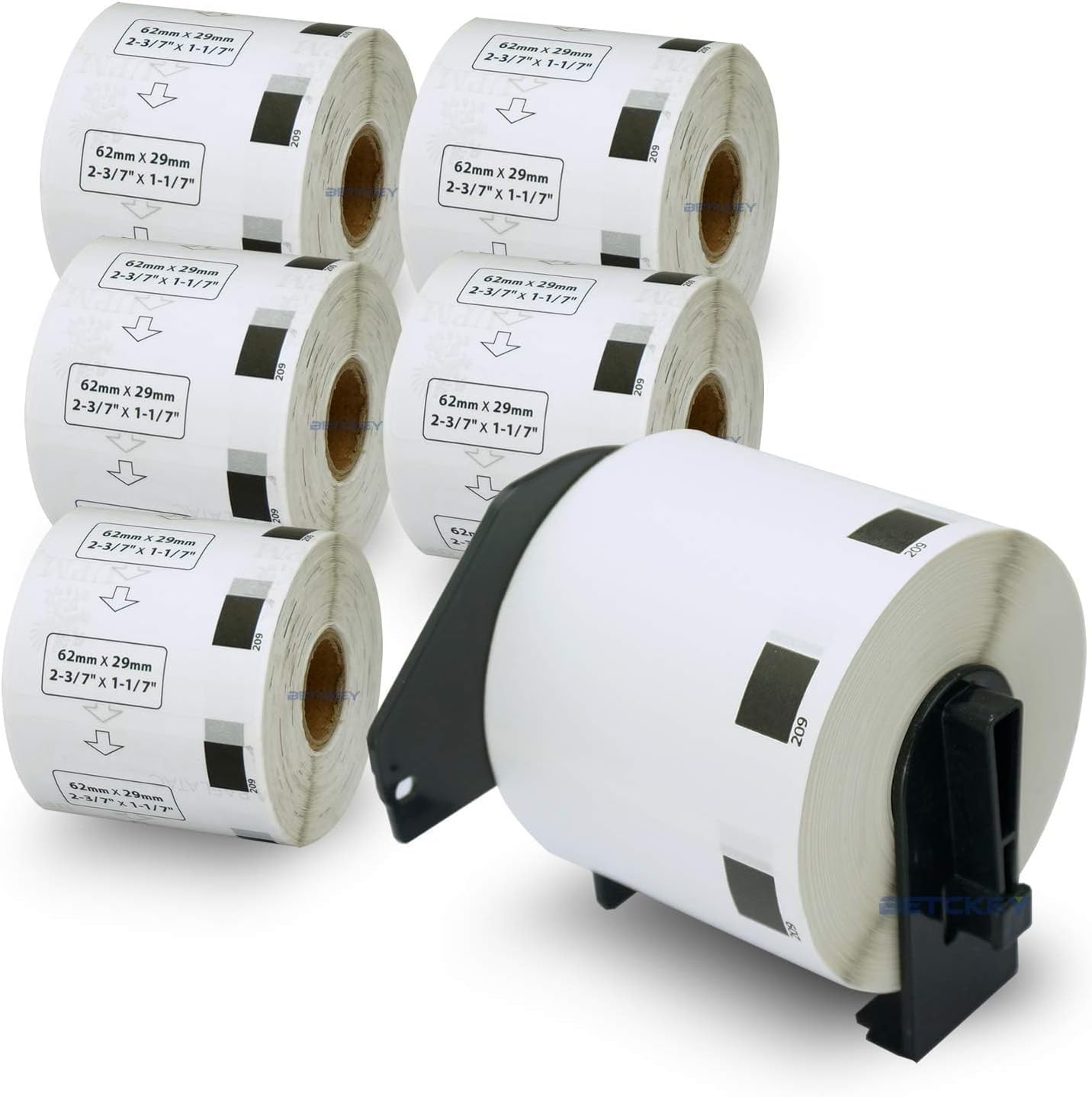BETCKEY - Compatible Barcode Labels Replacement for Brother DK-1209 (2.4" x 1.1"), Use with Brother QL Label Printers [6 Rolls + 1 Reusable Cartridge]