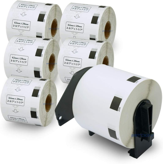 BETCKEY - Compatible Barcode Labels Replacement for Brother DK-1209 (2.4" x 1.1"), Use with Brother QL Label Printers [6 Rolls + 1 Reusable Cartridge]