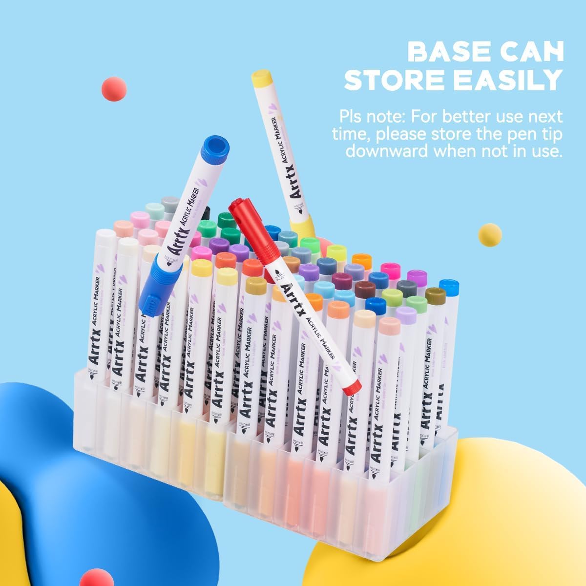 Arrtx 60 Colors Acrylic Paint Pens, Markers Paint Pens, Brush Tip for Rock Painting, Wood, Canvas, Stone, Ceramic, DIY Crafts Making Art Supplies-with Neon & Metallic & Regular Color-60A