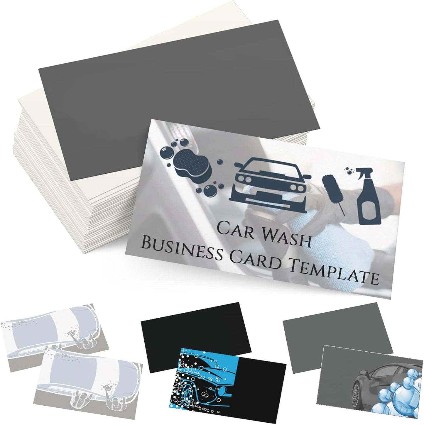 Custom Business Cards Personalized Business Cards for Small Business 300gsm Matte Paper Front & Back Sides Printed 3.5" x 2" - Car Wash Template