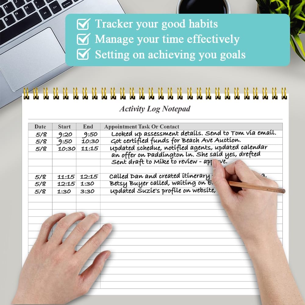 Getvow Activity Log Notepad - Spiral Activity Log Book for Business Work, Undated Weekly To Do List Notepad, Organized Time Spending, Appointment or Contact, 52 Sheets, 100gsm Paper, 8.5" x 11"