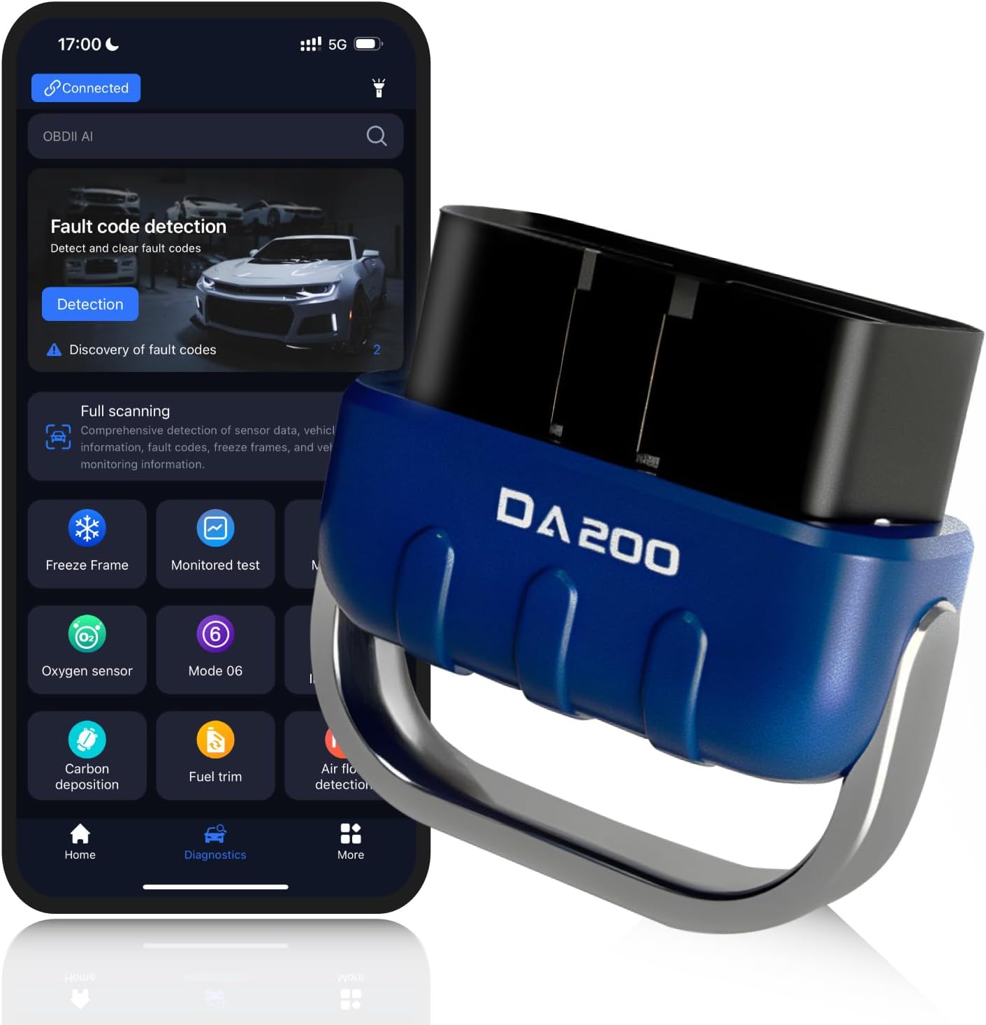 Bluetooth OBD2 Scanner Diagnostic Tool with AI Repair Guides, Wireless OBDII Scan Tool w/Battery Test & Live Data Readiness, Check Engine Light Car Code Reader for iOS & Android w/Free APP