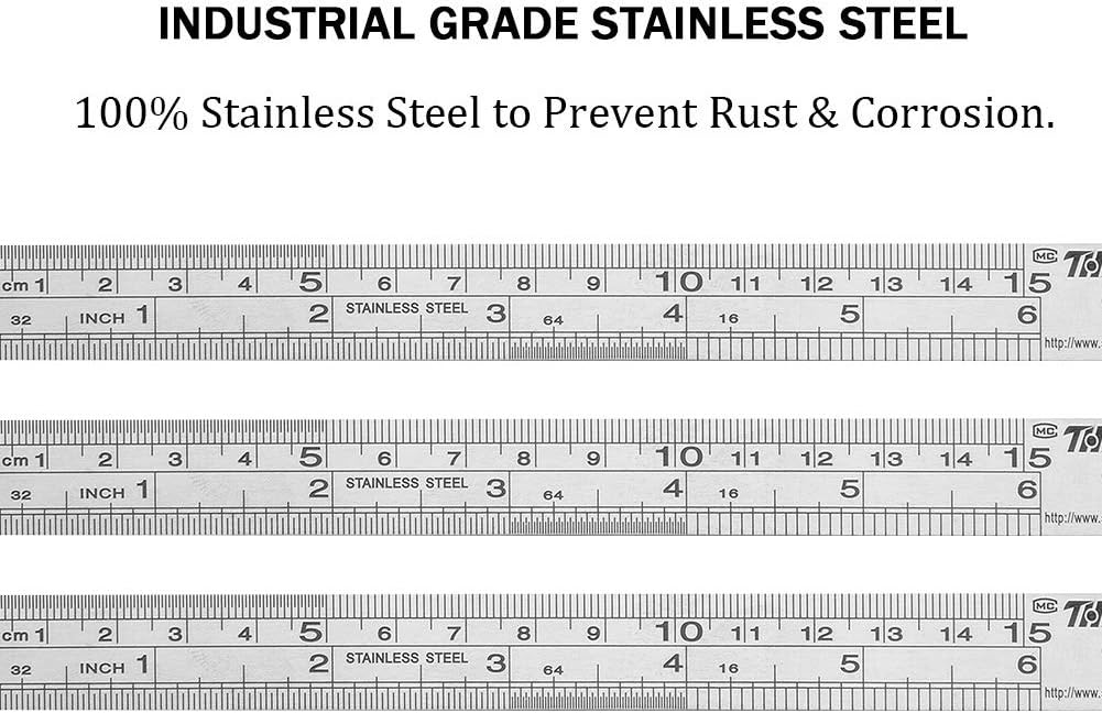 ZZTX Metal Straight Edge Ruler Set - Stainless Steel, 6 Inch, Bulk 2 Pack
