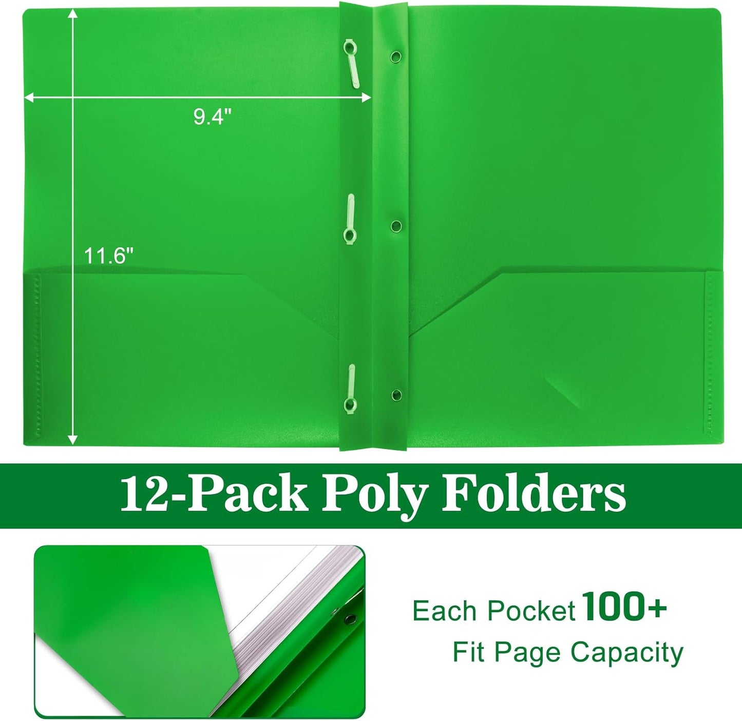 60-Pack Plastic Folders with Pockets and Prongs,2-Pocket Folders with 3 Fasteners, Poly Folders Holds 8-1/2" x 11" Paper for School/Office/Home, Assorted