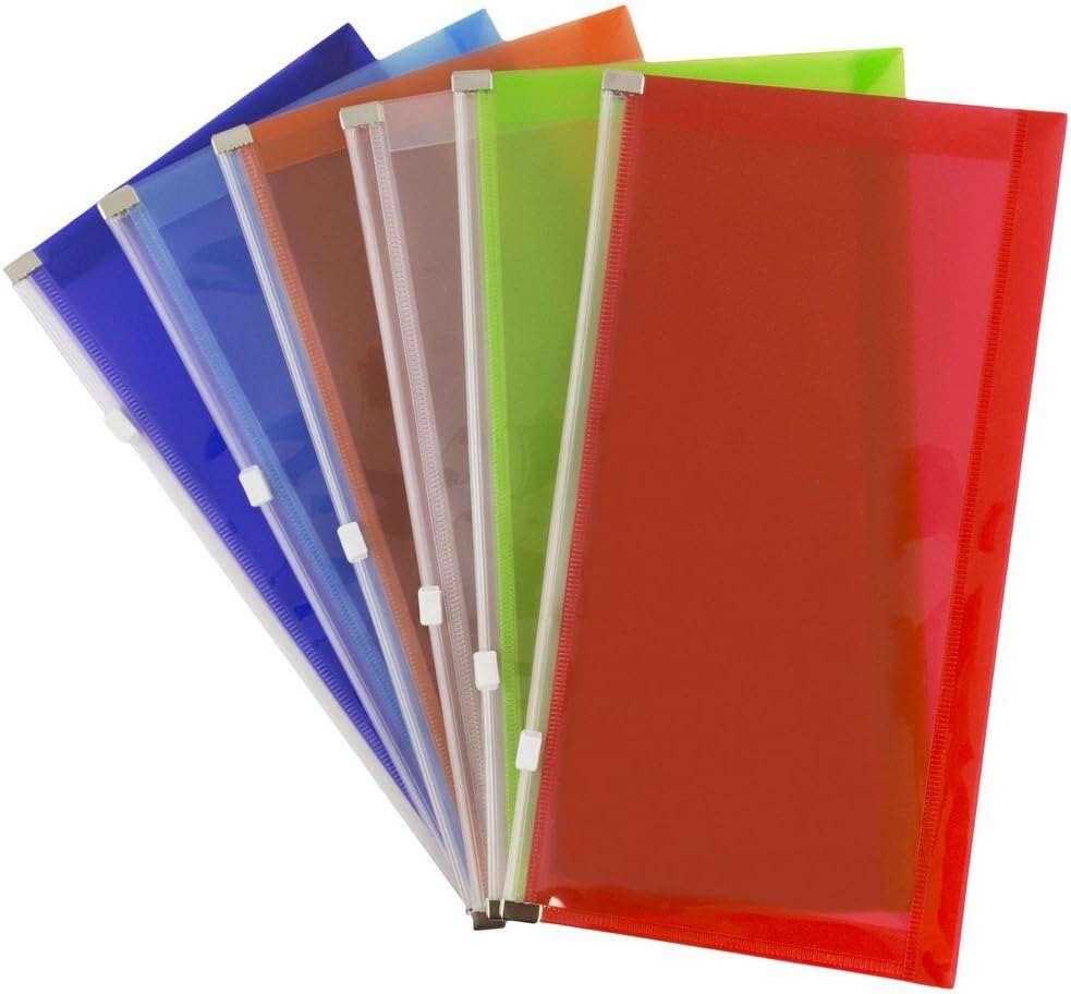 JAM PAPER Plastic Envelopes with Zip Closure - #10 Booklet Wallet - 5 1/4 x 10 - Assorted Colors - 6/Pack