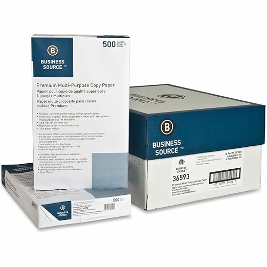 Business Source Premium Multi-Purpose Copy Paper, 11" x 17", 92 Brightness, 20 lb, 10 Reams (5000 Sheets)