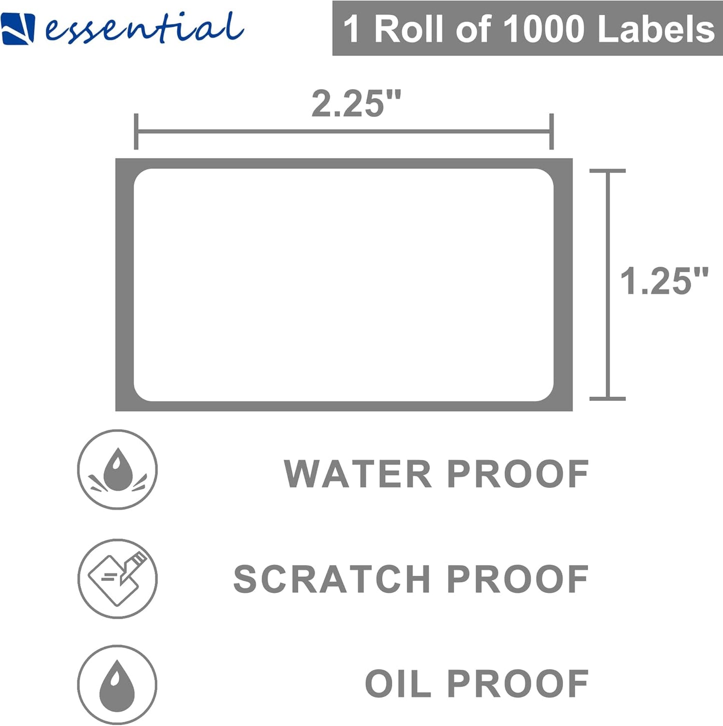 ESSENTIAL 2.25"x 1.25" (57mm ×32mm) Direct Thermal Barcode Labels, Shipping Labels, Compatible with Zebra & Rollo Label Printer, 1000 Label of Roll (12 Rolls, 12000 Tags)