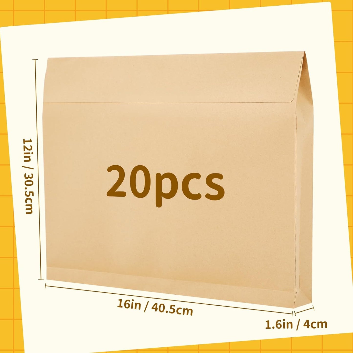 20 Pcs 12 x 16 x 1.6 Inch Large Expandable Catalog Envelopes Manilla Kraft Peel and Seal Envelopes Light Brown Large Mailing for Office Home Documents Magazines Photos Storage Organizing