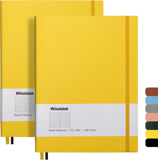 B5 College Ruled Notebooks - 2 Pack B5 Large Journal Notebooks with 376 Numbered Pages,100gsm Thick Lined Paper,Soft PU Leather Cover,7.6 X 10 inch(YELLOW)