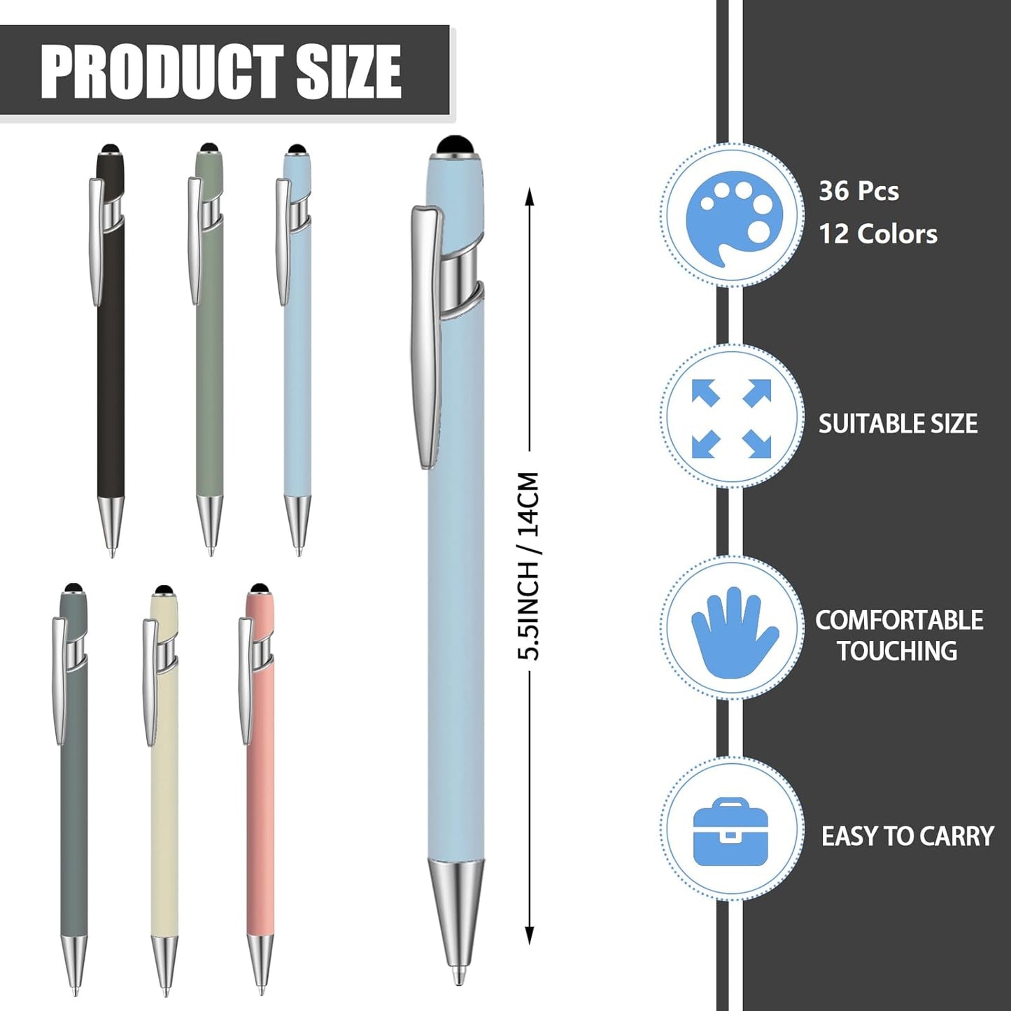 36 Pcs Blue Ink Ballpoint Pen with Stylus 2 in 1 Ballpoint Pen for Touch Screens School Office Coworkers (Moran)