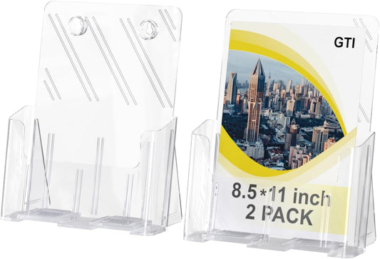 GTI Acrylic Brochure Holder 8.5 x 11 inch, 2 Packs Brochure Display Stand for 4’’ Trifold Pages, Clear Flyer Display Holder for Magazine, Pamphlet, Booklets, Menu,Journals