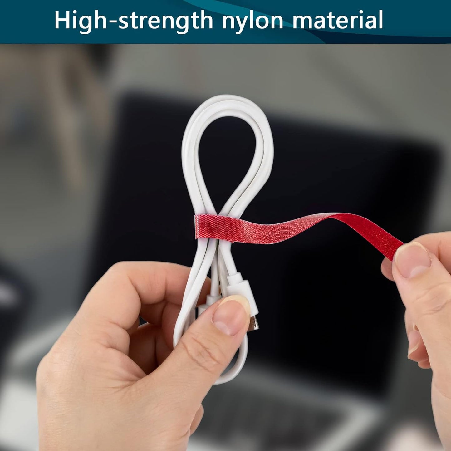 50PCS Reusable Adjustable Cable Ties, Microfiber Cloth for Computer Cable Management (Red)