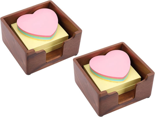 Bamber Sticky Note Holder Cute for Desk Walnut Wood Notepad Holder Organizer for Office School Home, Pack of 2