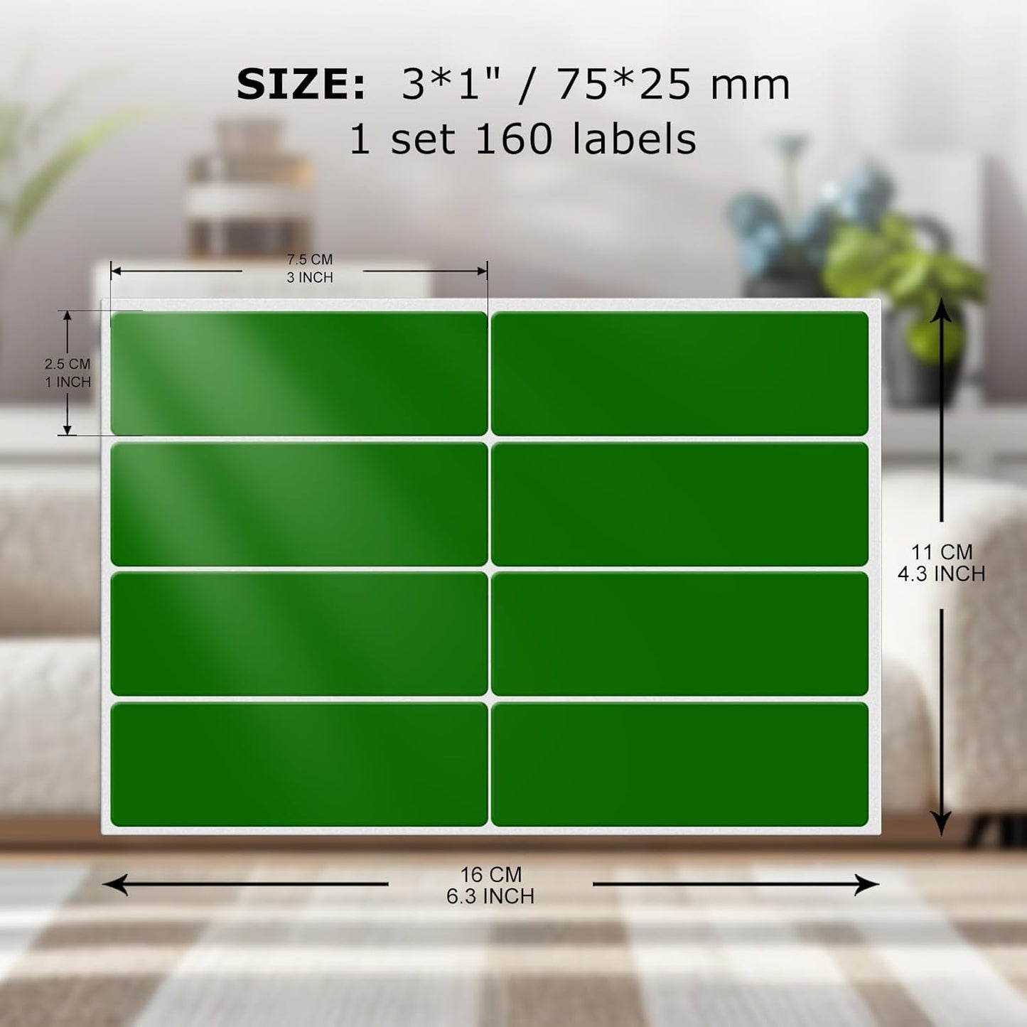 Colored Labels Stickers 3×1 Inch Rectangle Vinyl Green Sticker Removable Assorted Color Coding Name Tag for File Folder Classroom Office Inventory Marking 160 PCS