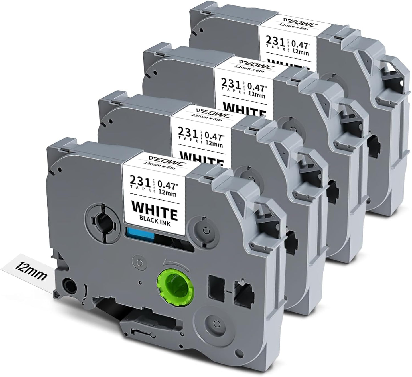 Tze Label Maker Refill Tz-231 Compatible for Brother Ptouch Tze-231 Tze231 12mm 0.47 Laminated White Tape 1/2 Inch Tz Tape for P Touch PT-D210 PT-H110 PT-D220 PT-D400 PT-H111 PT-D410, 4 Pack