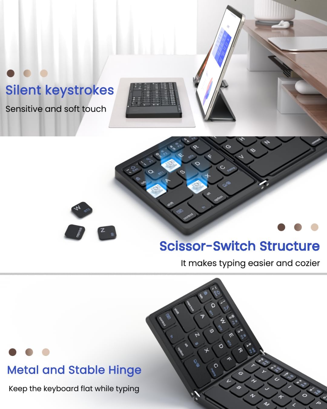 Foldable Bluetooth Keyboard, Folding Portable Wireless Keyboard with touchpad,Travel Pocket Keyboard for iOS Android Windows Mac Smartphone Tablet & Laptop, Sync Up to 3 Devices, Black