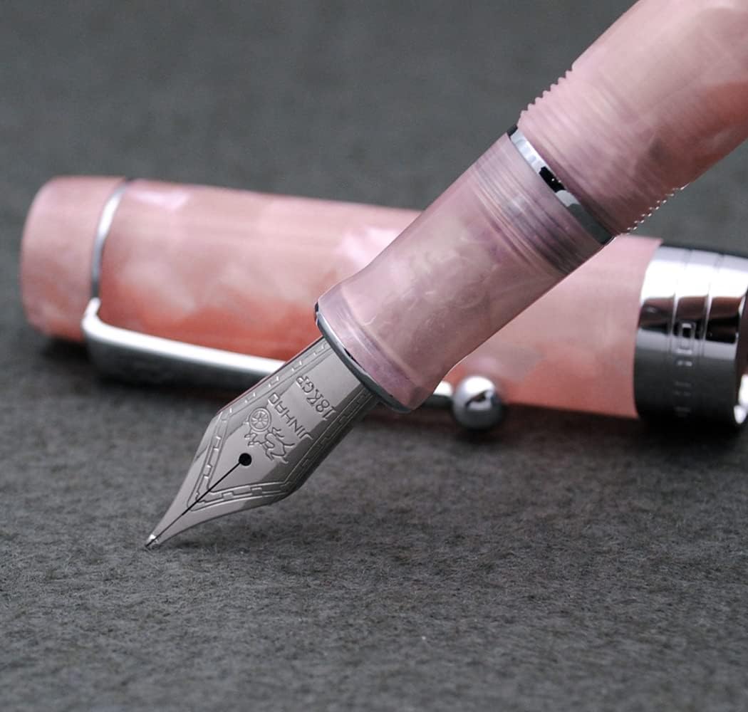 JINHAO 100 Fountain Pen with Ink Converter (Medium Nib 0.7mm, Sakura Pink with Silver Clip)