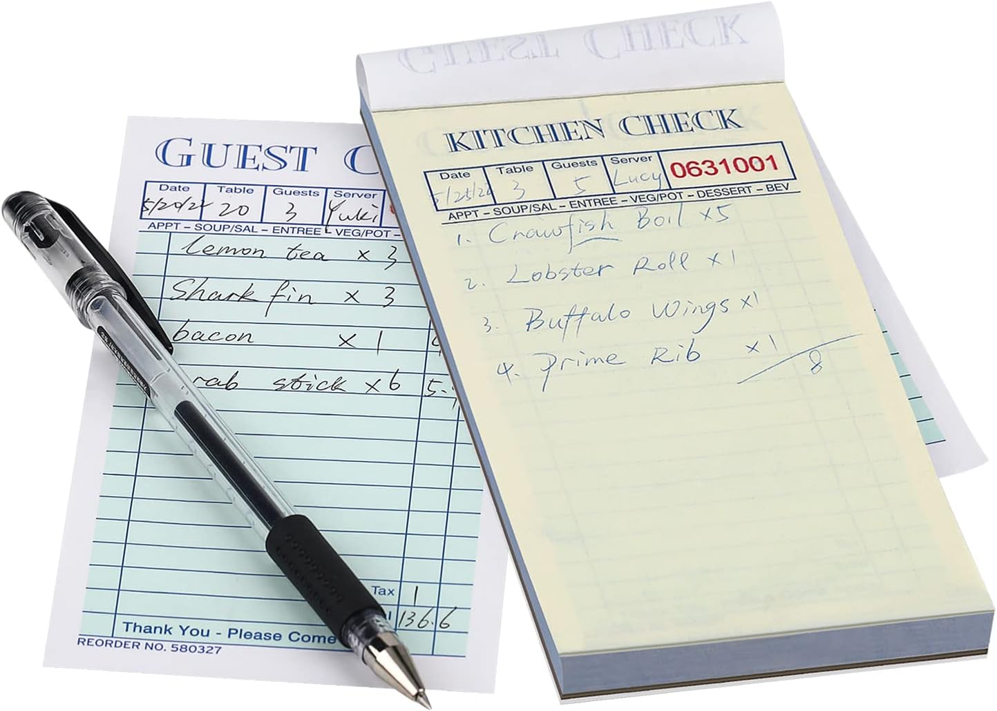 Batrical Guest Checks Server Note Pads 1000 Sheets With Carbonless Copy Paper for Restaurants (20 Books) 3.5" x 6.75" Per Ticket Book