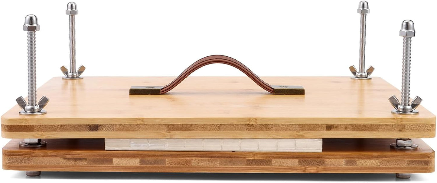 RANERVZ Large Bookbinding Press with Portable Handle, Bamboo Wood Oversized 14.8 x 11.4 Inch Ergonomic Book Binding Paper Machine Handmade DIY Craft Projects Binder Tool Supply Easy Assemble