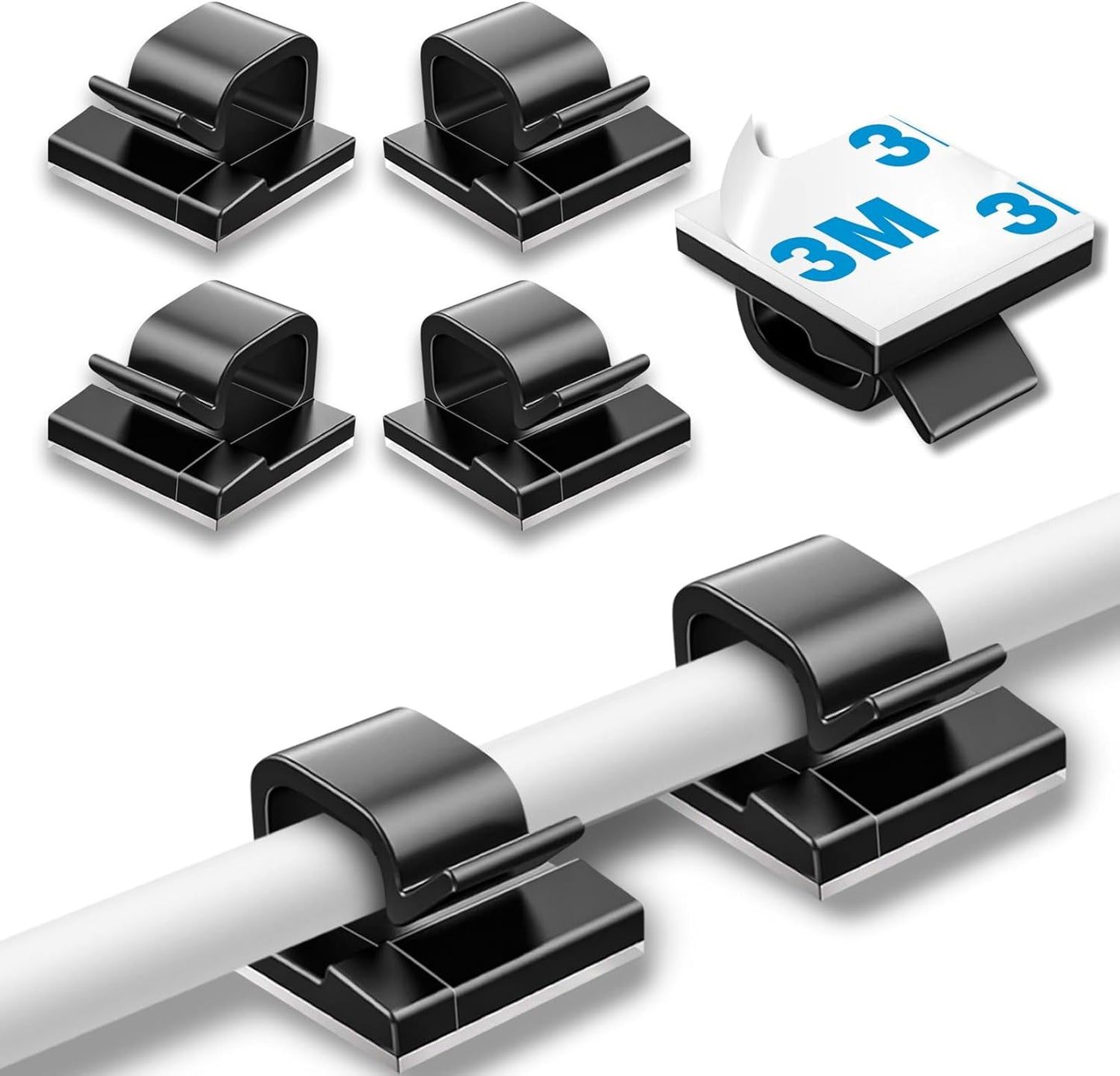 200 Pcs Cable Clips, Adhesive Cable Organizer Cord Holder Wire Clip Wire Management Self Adhesive Hooks Wire Holder for Office, Home, Black